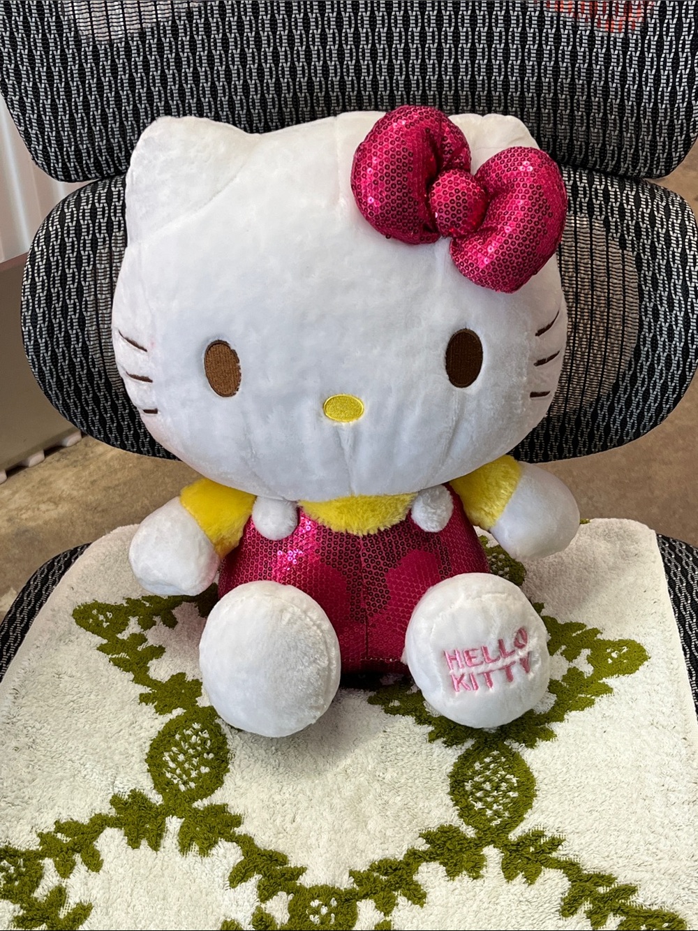 Hello Kitty White Plush with Pink Sequin Bow and Dress - Yellow Accent